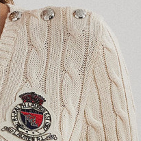 Ralph Lauren Beige Cable Knit Sweater with Crest Patch - Picture 6 of 10